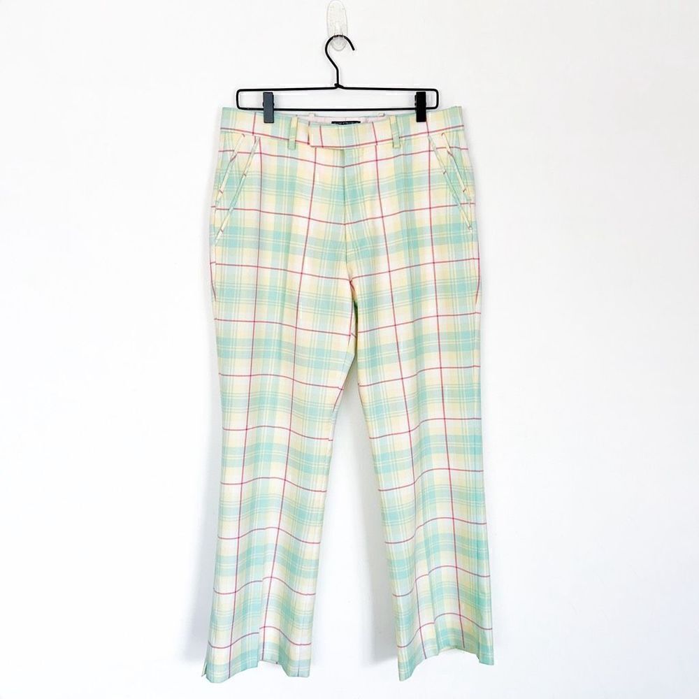 IJP Ian Poulter Design Men’s Yellow Blue Wool Blend Spring Pastel Plaid Golf Pan